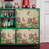  roze rozen en vlinders op houtontvlechting tissuepapier