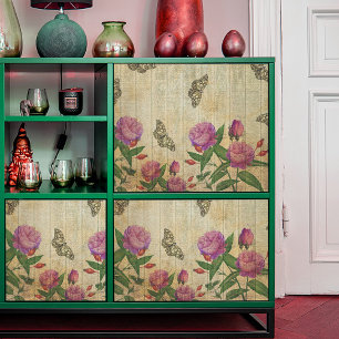  roze rozen en vlinders op houtontvlechting tissuepapier