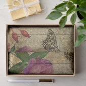  roze rozen en vlinders op houtontvlechting tissuepapier (Geschenk)