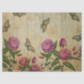  roze rozen en vlinders op houtontvlechting tissuepapier (Voorkant)