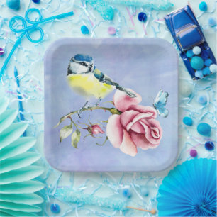 Roze Rozen en Vogelpapier Bord