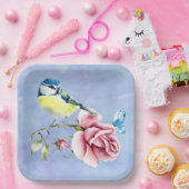 Roze Rozen en Vogelpapier Bord (Feest)