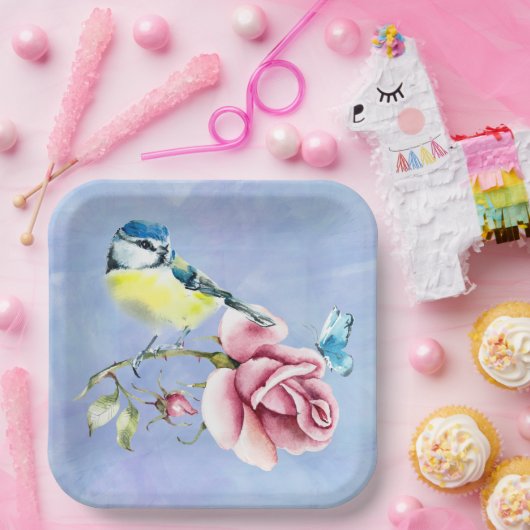 Roze Rozen en Vogelpapier Bord (Feest)