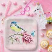 Roze Rozen en Vogelpapier Bord (Feest)