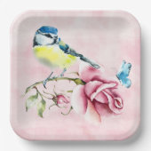 Roze Rozen en Vogelpapier Bord (Voorkant)