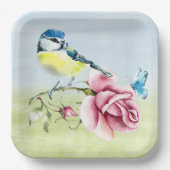 Roze Rozen en Vogelpapier Bord (Voorkant)