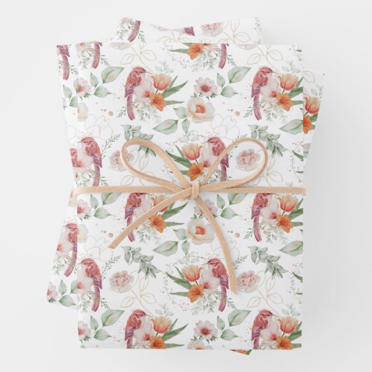 Roze rozen en vogels Bruiloft waterverf Inpakpapier Vel (In situ)
