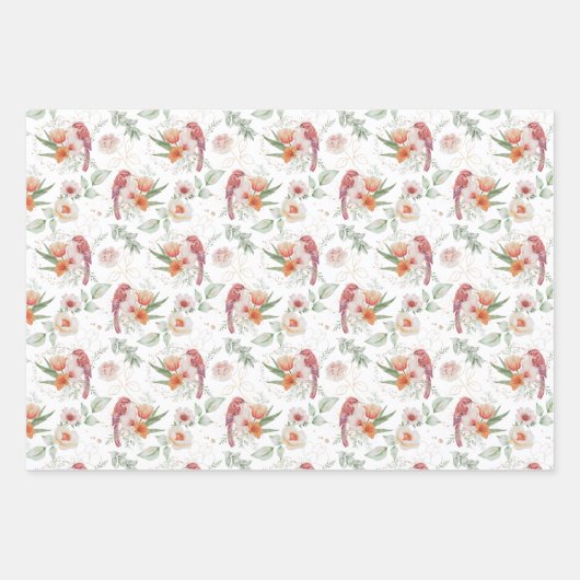 Roze rozen en vogels Bruiloft waterverf  Inpakpapier Vel (Voorkant 3)