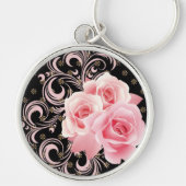 Roze rozen en wervelingen sleutelhanger (Voorkant)