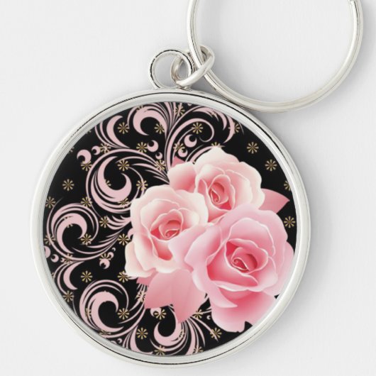 Roze rozen en wervelingen sleutelhanger (Voorkant)