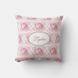 Roze rozen en wit Quatrefoil die Patroon herhalen Kussen