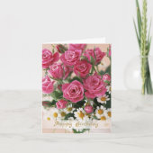 Roze rozen en witte daisy Verjaardag Kaart (Voorkant)