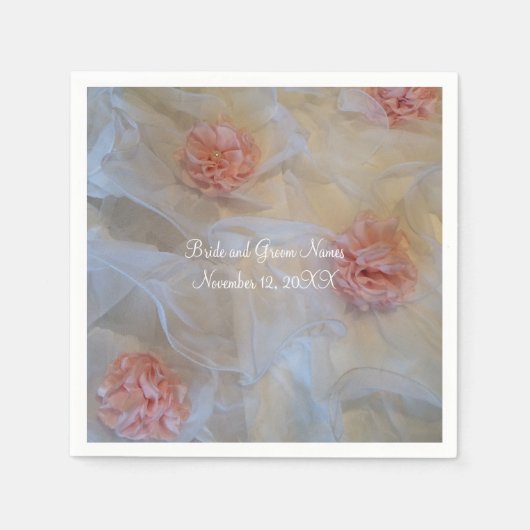 Roze rozen en witte plooien servet (Voorkant)