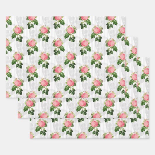 Roze rozen en witte schedels inpakpapier vel (Set)