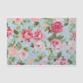 Roze rozen en witte stippen op lichtblauw tissuepapier (Voorkant)