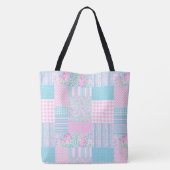 Roze Rozen en Witte Vlinders Faux Patchwork Tote Bag (Achterkant)