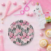 Roze rozen en zebra afdrukken papieren bordje (Feest)