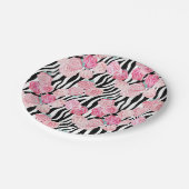 Roze rozen en zebra afdrukken papieren bordje (Gekanteld)