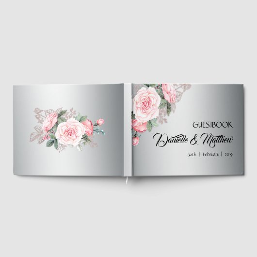 Roze rozen en zilverweddenschappen gastenboek (Volledig)