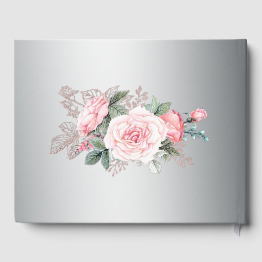 Roze rozen en zilverweddenschappen gastenboek (Achterkant)