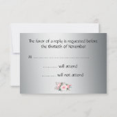 Roze rozen en zilverweddenschappen RSVP (Achterkant)