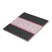 Roze rozen en zwart-wit polka stippen tegeltje (Zijkant)