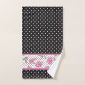 Roze rozen en zwarte en witte pooldots bad handdoek (Handdoek)