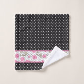 Roze rozen en zwarte en witte pooldots bad handdoek (Wasdoekje)