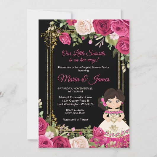 Roze rozen en zwarte ondergrondse paren douchen   kaart (Voorkant)