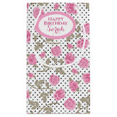 Roze rozen en zwarte poladots, monogrammen klein cadeauzakje (Achterkant)