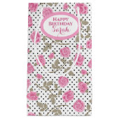Roze rozen en zwarte poladots, monogrammen klein cadeauzakje (Voorkant)