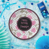 Roze rozen en zwarte polka stippen Persoonlijk Papieren Bordje (Feest)