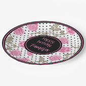 Roze rozen en zwarte polka stippen Persoonlijk Papieren Bordje (Gekanteld)
