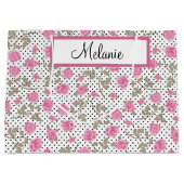 Roze rozen en zwarte pooldots groot cadeauzakje (Voorkant)