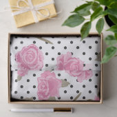 Roze rozen en zwarte pooldots tissuepapier (Geschenk)