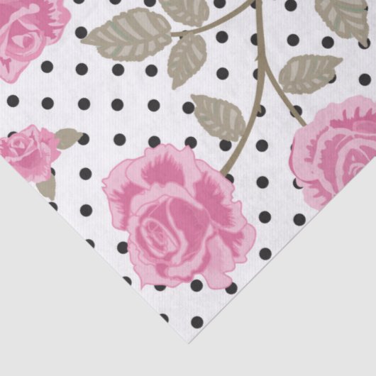 Roze rozen en zwarte pooldots tissuepapier (Detail)