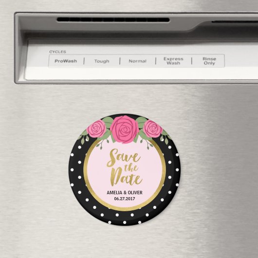 Roze rozen en zwarte witte poka Dot sparen de Datu Magneet (Insitu (Vaatwasser))