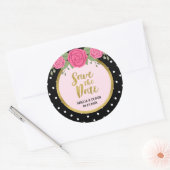 Roze rozen en zwarte witte poka Dot sparen de Datu Ronde Sticker (Envelop)