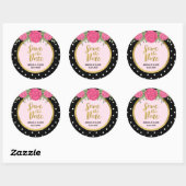 Roze rozen en zwarte witte poka Dot sparen de Datu Ronde Sticker (Vel)
