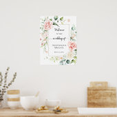Roze rozen Eucalyptus 18x24 Welkom op het huwelijk Poster (Keuken)