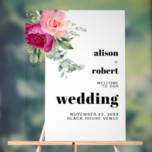 Roze rozen eucalyptus bruiloft WELKOM Acryl Bord