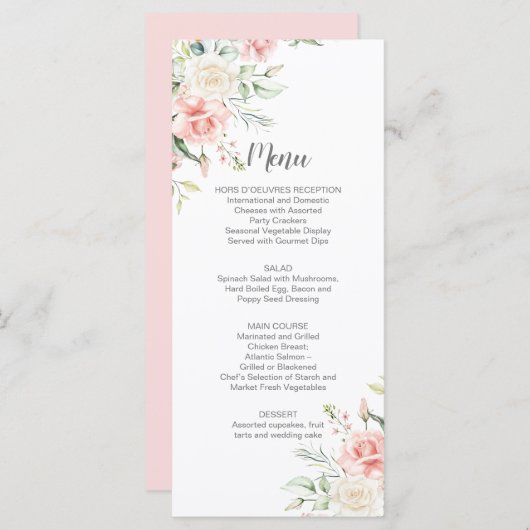 Roze rozen, Eucalyptus, Greenery Wedding Menu (Voorkant / Achterkant)