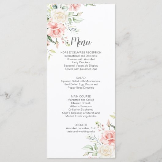Roze rozen, Eucalyptus, Greenery Wedding Menu (Voorkant)