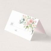 Roze Rozen Eucalyptus groen bruiloft plaats kaart (Voorkant)