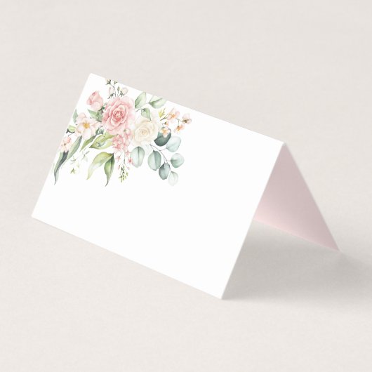 Roze Rozen Eucalyptus groen bruiloft plaats kaart (Achterkant)