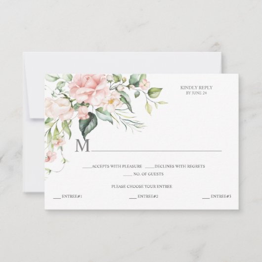 Roze rozen Eucalyptus Meeskundige selectie Roze ac RSVP Kaartje (Voorkant)