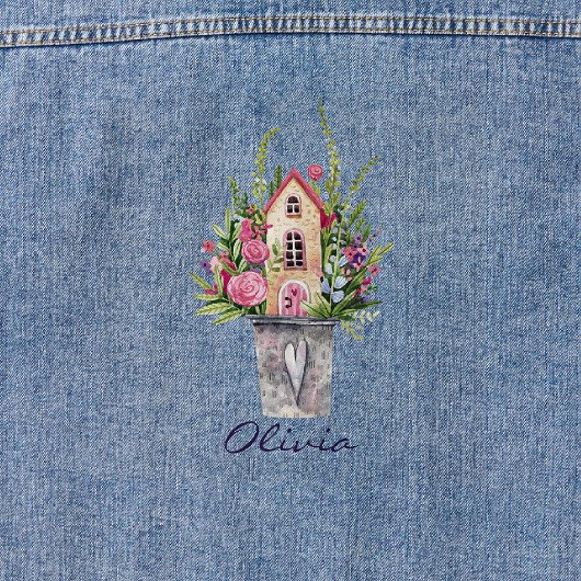 Roze Rozen Fairytale Cottage Waterverf Flowers Denim Jacket