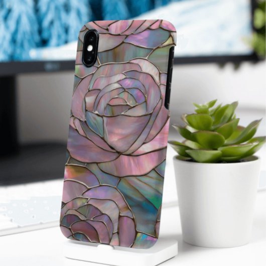 Roze Rozen Faux Glas in lood Design Case-Mate iPhone Case