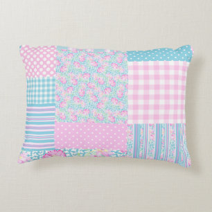 roze rozen faux patchwork Accent Pillow Decoratief Kussen