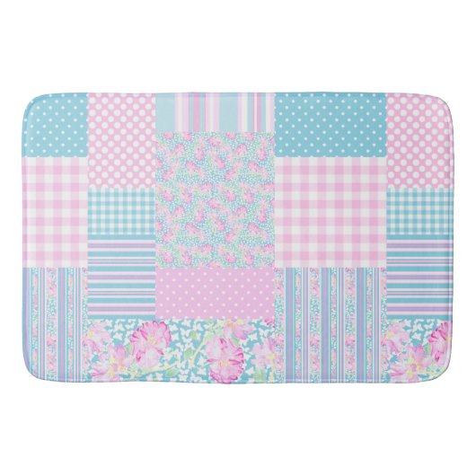roze rozen faux patchwork Bath Mat (Voorkant)